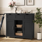 Sideboard Floor Storage Cabinet - Wooden Storage Organizer with 2 Doors and 3 Drawers, Free Standing Accent Buffet Cabinet with Adjustable Shelves for Living Room, Bedroom.Bathroom (Black)
