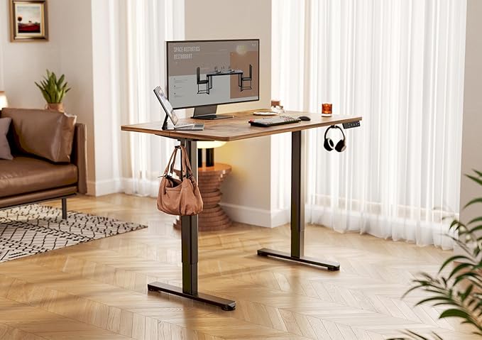YDN Electric Standing Desk Adjustable Height, 48 x 24 Inches Stand up Desk with Cable Management, Home Office Desks with Splice Board & Black Frame, Rustic Brown Top