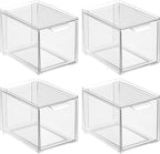 mDesign Plastic Pantry Organization and Storage Bin w/Pull Out Drawer - Slim Stackable Kitchen Supplies Storage Container for Organizing Cabinet, Fridge, Freezer - Lumiere Collection - 4 Pack - Clear