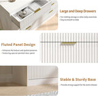White Fluted Dresser Bedroom with 8 Drawer,55” Wide White Double Drawer Dresser Modern Chest of Drawers with Gold Handles,Wood TV Stand for Bedroom,Living Room