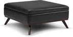 SIMPLIHOME Owen 36 inch Wide Mid Century Modern Square Coffee Table Storage Ottoman in Distressed Black Vegan Faux Leather, Assembled, for the Living Room, Entryway and Family Room