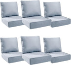 Luxury 6" Outdoor Cushions for Patio Furniture, 24x24x6" Thick Seat Cushion Set of 6, Fade Resistant Couch Chair Replacement Cushions High Density Wicker Chair Cushion w/ Removable Cover Baby Blue