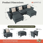 123-Inch U Shaped Sectional Sofa with Cloud Cushions, Deep Seat Modular Couch Set w/ 5 Seats & 2 Ottomans, Removable Arms, Plush Chenille Upholstery for Living Room, Apartment - Cyan