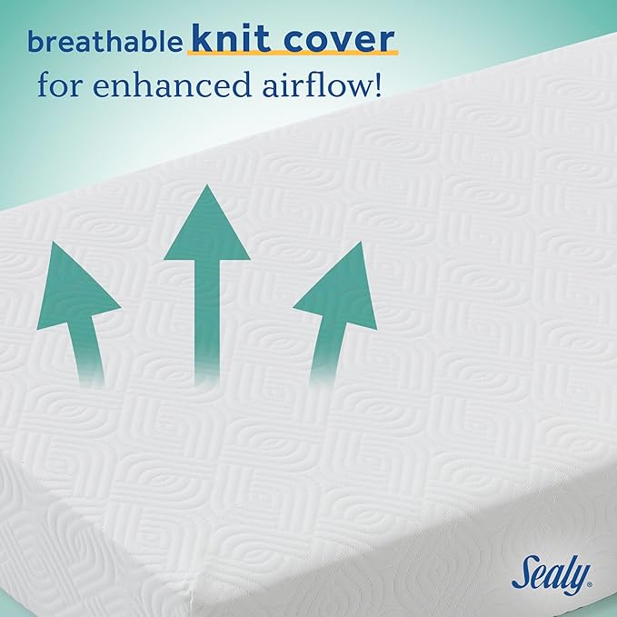 SEALY BABY Refresh Breathable 2 Stage Waterproof Crib Mattress Plus Toddler Bed Fit, Removable Knit Cover, GREENGUARD Gold Certified, Safety & Quality Tested, Made in USA, 52X28 -White