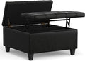 SIMPLIHOME Harrison 30 inch Wide Transitional Square Small Coffee Table Storage Ottoman in Midnight Black Vegan Faux Leather, Assembled, for The Living Room and Bedroom