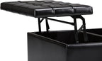 SIMPLIHOME Harrison 36 inch Wide Transitional Square Coffee Table Storage Ottoman in Midnight Black Vegan Faux Leather, Assembled, For the Living Room and Bedroom