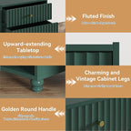 Modern Nightstand, Fluted End Table with 2 Drawers, Nightstand with Open Shelf for Bedroom (1, Green)