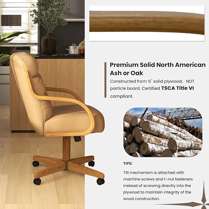 Chromcraft Douglas Set of 2 Classic Caster Swivel Tilt Dining Chairs Swivel Tilt Dining Chairs, Kitchen Chairs (Taupe-Chestnut)