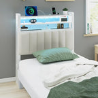 VINGLI Twin or Twin XL Size Headboard, Adjustable Upholstered Headboard with 3 Tier Shelves and Pegboard with Charging Stations and LED Lights, Modern Bed Headboard with Storage for Bedroom Decor