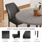 34.6'' Round Dining Table and Chairs for 2, Space Saving Modern Casual Coffee Table Set for Apartment Kitchen Dining Room (Grey Table+2 Balck Chairs)