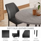 34.6'' Round Dining Table and Chairs for 4, Mid Century Modern Round Table Set, Space Saving for Apartment Kitchen Dining Room (Grey Table+4 Black Chairs)