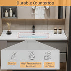 72IN Suspended Bathroom Cabinet Combo Set - Fully Functional LED Mirror with Smart Defogging & Time Display | Bathroom Vanity with Sink,Side Cabinet Storage Compartment (Style A)