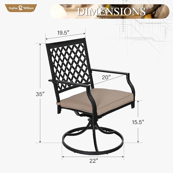 Sophia & William Patio Dining Chairs Set of 4, Outdoor Swivel Rocker Patio Chairs with Cushion, Metal Outdoor Chairs for Garden Backyard Bistro