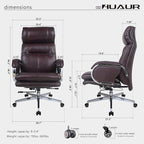 Genuine Leather Modern Executive Chair High-Back Support 90 to 150 Degrees Tilt and Upholstered Home Desk Chair with Base 360LB Capacity Swivel Computer Office Chair (Brown)