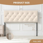Tufted Upholstered Headboard Queen Size, Solid Wood Head Board with Durable Metal Legs, Linen Fabric Padded Headboard, Adjustable Height from 37” to 51”, Modern Button Design Head Board, Beige