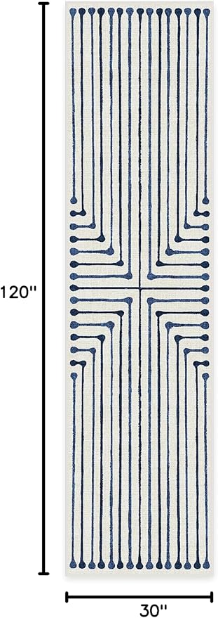 RUGGABLE x Jonathan Adler Machine Washable Modern Runner Rug – Inkdrop Slate Blue 2.5x10, Stain-Resistant, Non-Slip – Washable Rug for Hallway, Entryway, Living Room & Kitchen–with Standard Pad