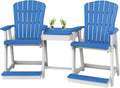 DutchCrafters Plastic Poly Outdoor Bistro Set with 2 Chairs and Attached Center Table, 3 Piece Patio Furniture Set - Amish Made in USA (White & Blue)