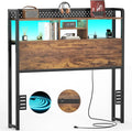 Unikito Headboard for Twin Size Bed with Storage Shelf, Head Board with 3 Outlets and 2 USB Ports, Headboards with RGB LED Light, Height Adjustable, Sturdy and Stable, Easy Assembly, Rustic Brown