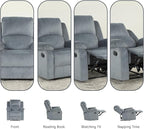CANMOV Manual Recliner Chair Set of 2, Soft Fabric Overstuffed Recliner Single Sofa Chair for Living Room, Heavy Duty and Safety Reclining Mechanism (Blue Grey)