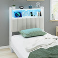 VINGLI Twin or Twin XL Size Headboard, Adjustable Upholstered Headboard with 2 Tier Shelves and Pegboard with Charging Stations and LED Lights, Modern Bed Headboard with Storage for Bedroom Decor