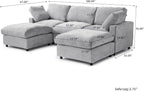 Cloud Couch Modular Sectional Sofa,100.5" U Shaped Couch, Oversized Convertible Wide Seater,3 Seater with 2 Ottomans for Living Room Set, Covers Washable&,Gray