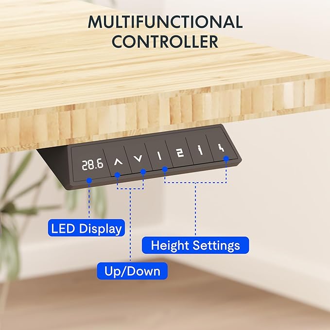 FLEXISPOT EN2 Whole-Piece Bamboo Standing Desk with Clamp Power Strip, 48 x 24 Electric Stand Up Height Adjustable Desk with Cable Management (White Frame + 48" Bamboo Top, 2 Packages)