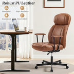 High Back Office Desk Chair, Breathable Ergonomic Leather Chair with 5-Layer Seat Cushion with 135°Reclining Lumbar Support Adjustable Height Rolling Swivel Executive Armrests Chair, Brown