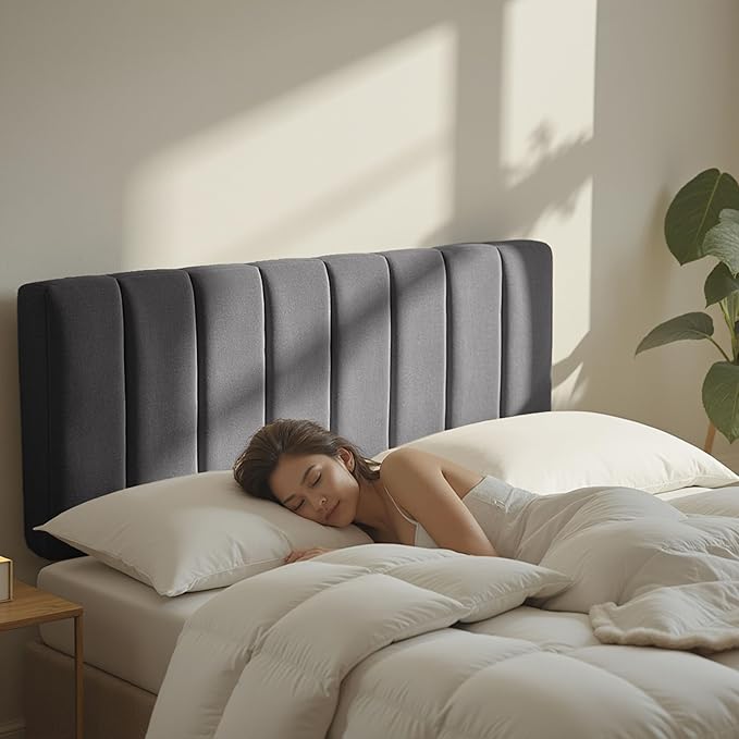 Nestl Upholstered King Headboard - Easy Assemble Channel Stitched Headboard King Size Bed - Wall Mounted Headboards with 3D Soundproof Wall Panels Peel & Stick Floating Headboards, Grey