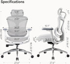 SIHOO Doro C300 Ergonomic Office Chair with Ultra Soft 3D Armrests, Dynamic Lumbar Support for Home Office Chair, Adjustable Backrest Desk Chair, Swivel Big and Tall Computer Chair (Grey)