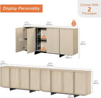 WAMPAT Modern Sideboard Buffet Cabinet with 8 Doors, Multifunctional Sideboard with Large Storage and T-Shaped Legs, Coffee Bar Cabinet Storage Cabinet for Kitchen, Living Room, Light Oak