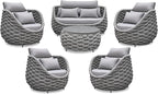 Rope Outdoor Patio Furniture Set: 6 Pieces Aluminum Porch Conversation Sofa Set - Modern Hand Woven Deck Couch Set Cushioned - No Assembly All Weather for 660lbs Yard Garden Lanai Hotel, Gray