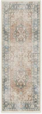 RUGGABLE Washable Vintage Runner Rug – Kamran Coral 2.5x7, Stain-Resistant, Non-Slip Hallway Runner – Machine Washable Rug for Hallway, Entryway, Living Room & Kitchen – with Standard Pad