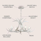 JONATHAN Y JYL6301B Eldora 26" Adjustable Resin Antler 4-Light LED Chandelier, Glam, Rustic,Cottage,Transitional, Dimmable Dining Room, Living Room, Kitchen, Foyer, Bedroom, White