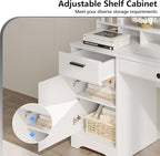 Executive Desk with Hutch, 58 Inch White Computer Desk with 5 Drawers, Home Office Desk with Storage, Rustic Desk with Adjustable Shelves and Storage Cabinet for Bedroom