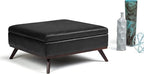 SIMPLIHOME Owen 36 inch Wide Mid Century Modern Square Coffee Table Storage Ottoman in Distressed Black Vegan Faux Leather, Assembled, for the Living Room, Entryway and Family Room