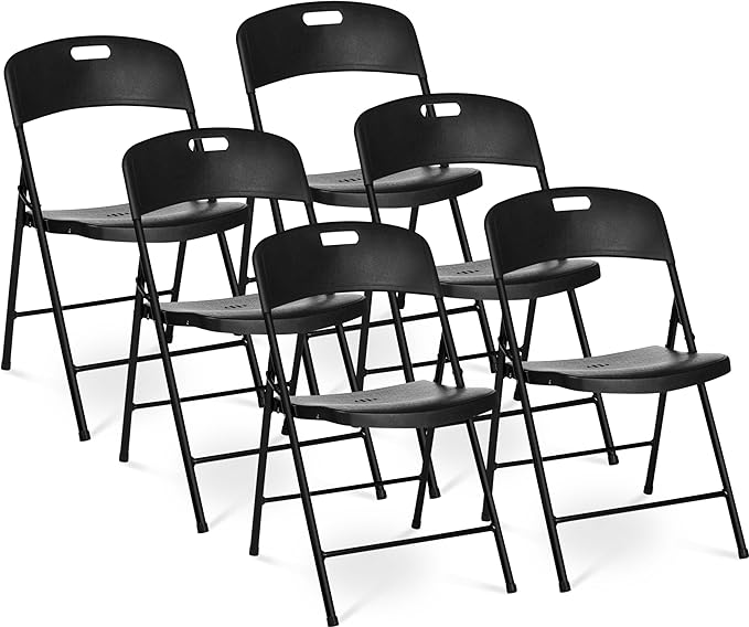 Oline Folding Chair, Indoor Outdoor Plastic Commercial Stackable Foldable Guest Chairs for Events Office Wedding Party Picnic Kitchen Dining, 350lb Capacity (Black, 6 Pack)