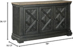 Signature Design by Ashley Tyler Creek Vintage Casual Dining Room Buffet Cabinet or Server with 3 Doors and Lattice Design, Wood, 36" High, Black & Gray
