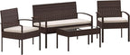 Flash Furniture Aransas Series 4 Piece Brown Patio Set with Steel Frame and Beige Cushions