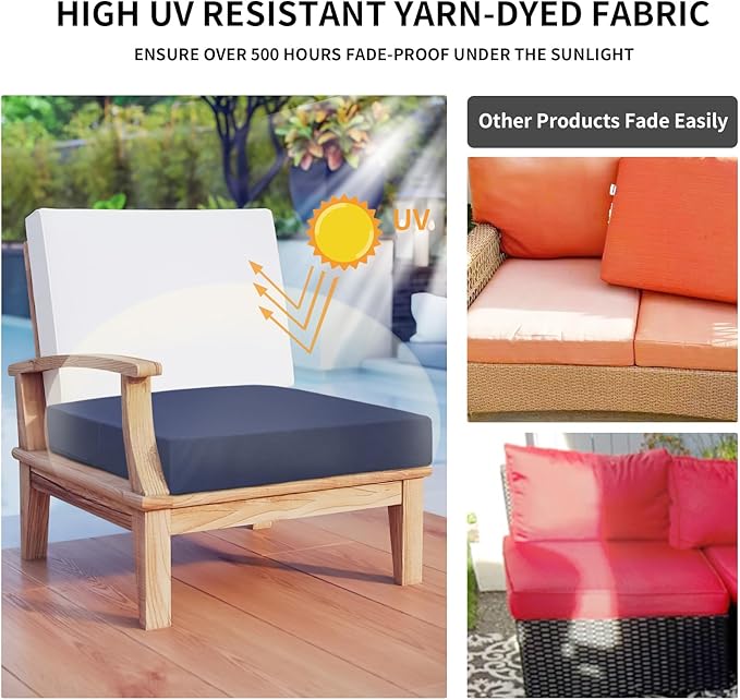 Easy-Going Waterproof Patio Cushion Covers ONLY Cover 24x22x4 inch 2 Pack Replacement Non-Slip Outdoor Seat Cushion Slipcover with Zipper. Navy