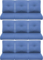 9-Piece Outdoor Patio Cushion Set - Fade & Water Resistant with Removable Olefin Cover, 22x24x4 Inch Memory Foam Cushions for Wicker Sectional Sofa – Blue/Buckle