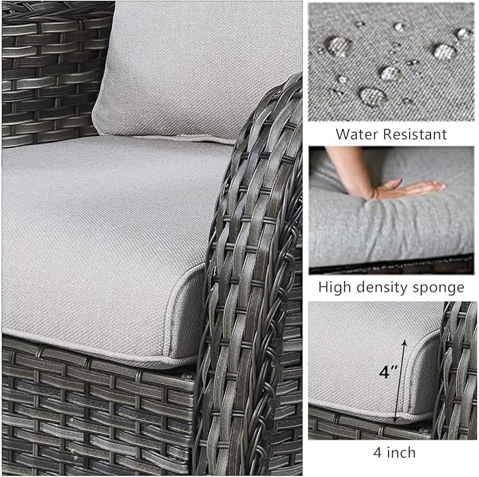 HUMMUH Patio Furniture 6 Pieces Outdoor Furniture Set Wicker Outdoor Sectional Sofa with Swivel Rocking Chairs,Patio Ottomans,Patio Coffee Table