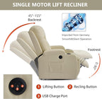 PELUMY Manual Lift Recliner Chair for Elderly with Massage & Heat, Oversized Heavy Duty 350 lbs Recliner with Cup Holders & USB Ports, Infinite Positioning Lift Chair (Breathable Leather, Beige)