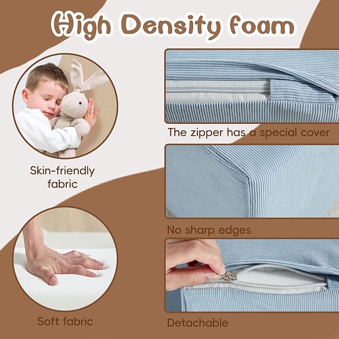 Asweets Kids Play Couch with Tunnel and Balls, Play Couch for Toddlers, Kids Foam Convertible Play Building Fort for Christmas and New Year, Brown