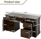 61.85″ Large Executive Desk with Roman Column Design, for Boss Office Home Office 3 Drawers incl. File Drawer, Keyboard Tray, Shelf Cabinet with Door, Dark Cherry