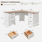 T4TREAM L Shaped Desk with Drawers,59" Farmhouse Wood Home Office Executive Desk,Charging Station,File Drawer, Storage Cabinet,Computer Desk for Work and Study (Antique White)