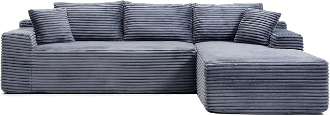 95 Inch Cloud Sectional Couch,Modular Sectional Sofa with Deep Seat,Modern Corduroy Boneless Couches with L-Shape Chaise for Living Room Bedroom,No Assembly Required (Grey, Right Facing Chaise)