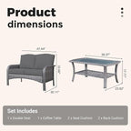 2 Pieces Wicker Patio Furniture Loveseat with Table - Outdoor Rattan Patio Bistro Set of 2,All-Weather PE Wicker Conversation Sofa High Back Deep Seating for Deck Porch Yard,Black