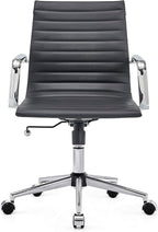 Modern Black Office Chair Computer Desk Chairs Conference Leather Home Office Dsek Chair Mid Back Swivel Chairs with Arms (Black)…
