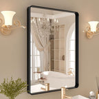 24x32 Inch Black Framed Bathroom Mirror,Matte Metal Frame Vanity Mirror,Round Corner,Farmhouse,Decorative Wall Mounted Rectangle Mirror