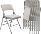 6 Pack Folding Chairs Fabric Dining Chair Set with Padded Cushion and Back, Indoor Outdoor Foldable Seat with Steel Frame for Home Office Events Wedding Party, Oatmeal Strip Seating